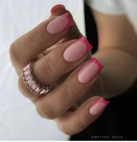 Square Tip Nails, Nude Square Nails, Hot Pink French Tips, Hot Pink Tips, Colored Nail Tips, Pink French Nails, Cornrows Braids For Black Women, Pink Tips, Elegant Manicure