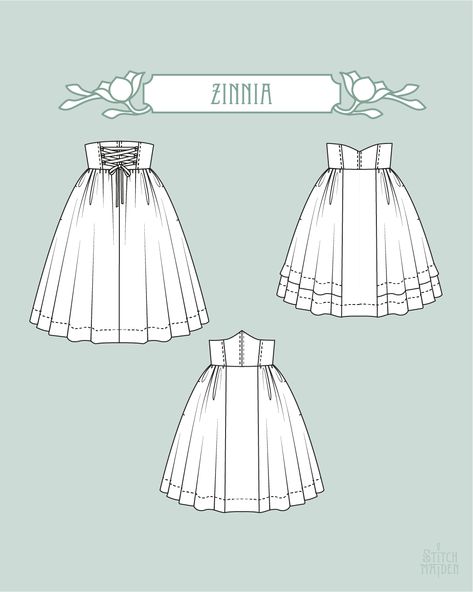 Meet Zinnia ✨ Zinnia is our corset-skirt with sewn-in boning accentuated by a flared skirt - such an elegant vintage classic! Decide if you want to sew a classic rounded (+ lacing) corset waistband, a rounded-down style or the pointed-up style, for very different corset looks. Either way, Zinnia’s silhouette will always be truly flattering to accentuate your waist. As always, side seam pockets are included to add modern practicality. A few more reasons why we love Zinnia: PATTERN FEATURE... Skirt Waistband Pattern, Corset Skirt Pattern, Lace Template, Vintage Skirt Pattern, Corset Looks, Sewing Templates, Corset Skirt, Skirt Patterns Sewing, Match 3