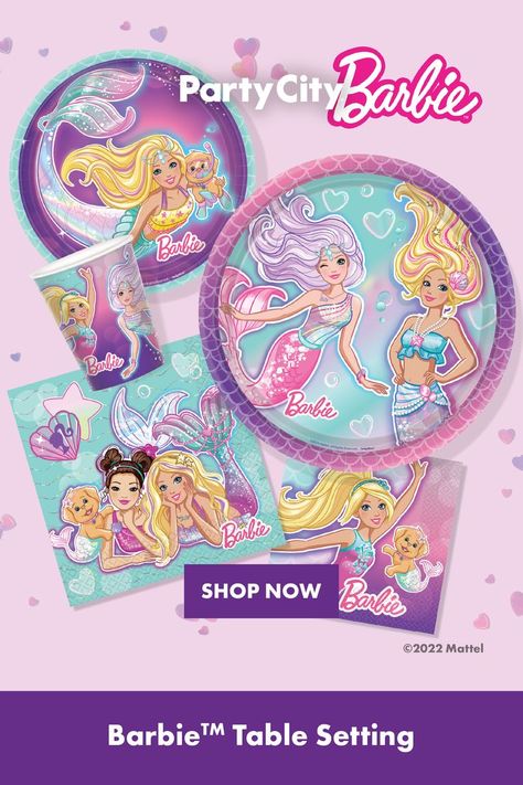 Barbie Party Supplies, Mermaid Barbie, Barbie Birthday Party, Crocodile Stitch, Birthday Plate, Princess Dress Up, Barbie Birthday, Barbie Party, Surprise Party