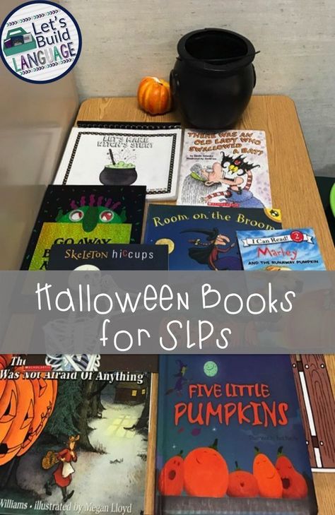 Halloween Books for SLPs- Skeleton Hiccups & Go Away, Big Green Monster highlighted! Skeleton Hiccups, Halloween Speech Therapy Activities, Big Green Monster, Speech Crafts, Five Little Pumpkins, Language Therapy Activities, Slp Activities, Primary Activities, Speech Therapy Materials