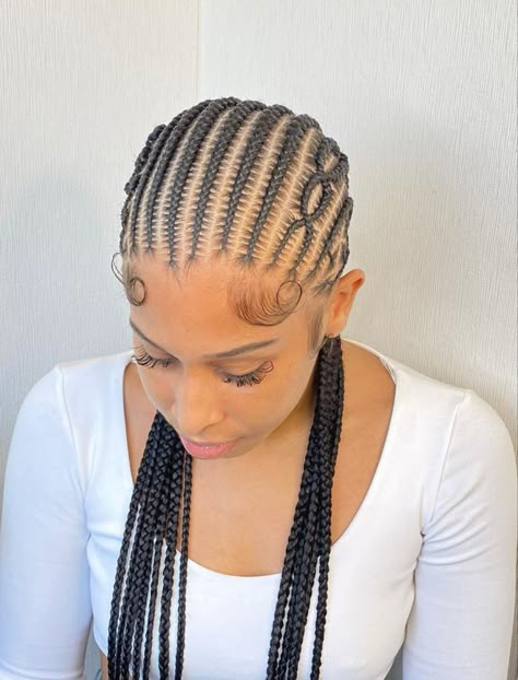 Straight Back With Design Braids, 15 Feedin Braids Straight Back, Small Stitch Braids With Designs, Straight Back Feed In Braids With Beads, Trible Braids For Black Women, Small Straight Backs, Small Straight Back Feed In Braids, Straight Back Feed In Braids With Design, Braids With Designs