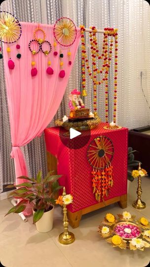 74K views · 6.5K reactions | SAVE & SHARE Ganpati Decoration   This was my Ganpati decoration at home last year, and most of you loved it!  I’m sharing it again in case you want to recreate it.  Don’t forget to tag me if you do!  . . . ✅Stay tuned for more festive ideas ✅Please SAVE & SHARE if you like it . . . . . . . . . #ganpati #ganpatidecoration #diybackdrop #backdropideas #diyhomedecor #bappa #diydecor #indiandecor #ganpatibackdrop #ganpatibackdrops  #festivedecor #indianfestival #ganpatibappamorya #diyideas #explore #reelsinstagram #trendingreels #trending #reelsindia #trendingsongs #viralreels #ganpatidecorations #decorationideas #festivevibes  (Ganpati Decor, Bappa decoration,Ganesh decoration, Ganpati decoration at home, Ganpati special ) | Rajni - Home Decor | DIY | Lifestyle 🧿 Ganpati Decoration Diy At Home, Ganesh Backdrop Decoration, Decoration Ideas For Ganpati At Home, Ganpati Bappa Decoration At Home, Ganesh Decoration, Ganesh Decoration Ideas Home Decor, Best Ganpati Decoration At Home, Ganpati Decoration Ideas, Ganpati Decoration