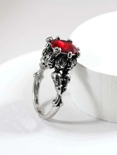 Skull Design Ring | SHEIN Vampire Ring, Red Crystal Ring, Skull Dragon, Red Stone Ring, Gothic Rings, Top Band, Trendy Ring, Party Rings, Finger Rings