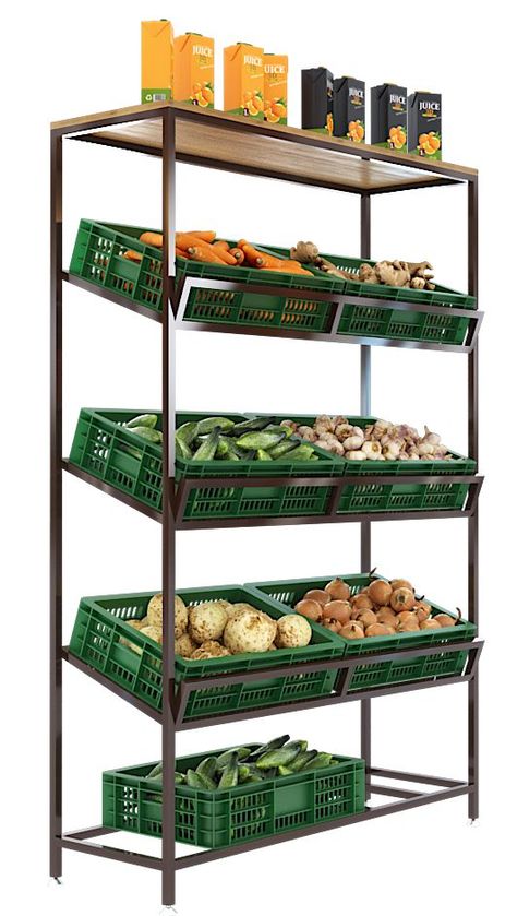 Fruit Shelf, Fruit And Veg Market, Retail Store Layout, Supermarket Design Interior, Fruit Stall, Fruit And Veg Shop, Vegetable Rack, Iron Furniture Design, Store Shelves Design