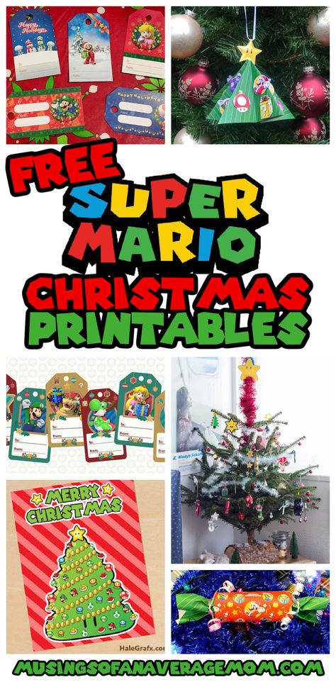 Free Super Mario Christmas printables including ornaments, gift tags and more! Diy Mario Ornaments, Super Mario Ornaments Diy, Super Mario Christmas Ornaments, Super Mario Bros Christmas Tree, Christmas Mario Bros, Mario Ornaments Diy, Mario Printables Free, Mario Christmas Decorations, Super Mario Cricut