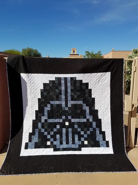 Darth Vader Quilt Pattern, Darth Vader Quilt, Pixel Quilts, Masculine Quilts, Star Wars Quilt, Dark Vader, Star Wars Fabric, Kid Quilts, Pixel Quilting