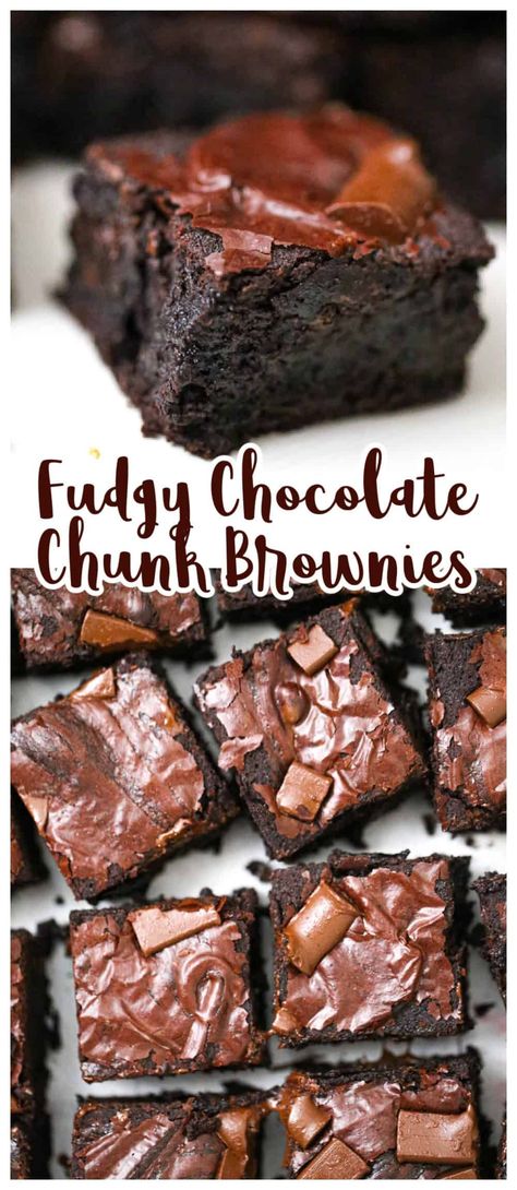 Fudgy Chocolate Chunk Brownies From Scratch Brownies, Scratch Brownies, Chocolate Chunk Brownies, Homemade Brownies Easy, Fudgy Brownie Recipe, Fudgy Brownie, Homemade Chocolate Cake, Chocolate Chunk, Brownie Recipe