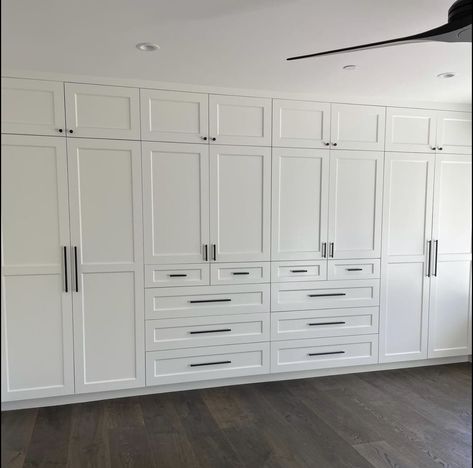 Built In Cabinet Closet Bedroom, Wall Closet Built In, Wall Closet Remodel, Wall Closet Designs Built Ins, Diy Wall Closet Ideas, Wall Of Wardrobes Bedroom, Built In Wall Closet Ideas Bedroom, Built In Wardrobe Wall, Bedroom Wall Units Built Ins Master Closet