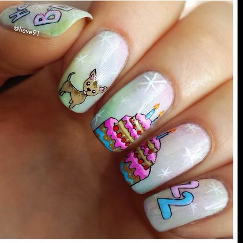 Birthday cake nails by lieve91 Cake Nails Design, Happy Birthday Nail Art Designs, Birthday Cake Acrylic Nails, Happy Birthday Nails Designs, Happy Birthday Nail Art, Birthday Nail Art Designs, Birthday Cake Nails Design, Birthday Cake Nail Art, Happy Birthday Nails