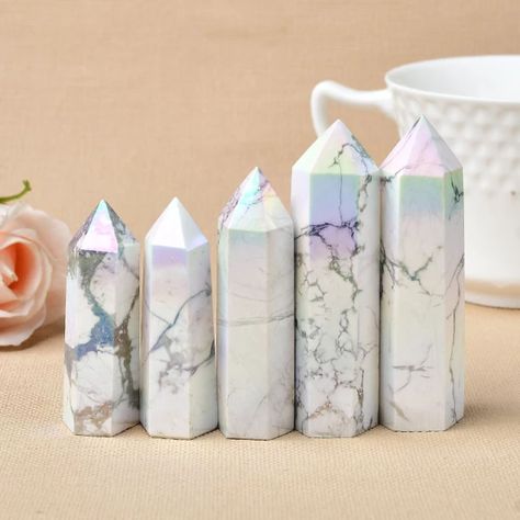 Natural Aura Howlite Crystal Point Electroplating Wand Healing Stone Energy White Quartz Home Decoration Reiki Tower Gifts - Stones - AliExpress Howlite Crystal, White Aura, Stone Energy, Gift Towers, Howlite Stone, Spiritual Meditation, Finding Purpose, Crystal Tower, Angel Aura