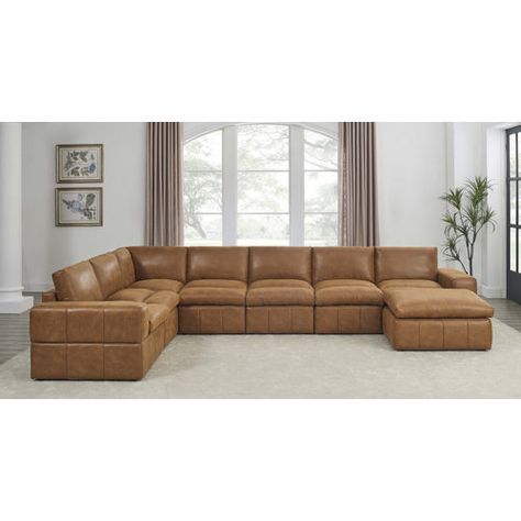 Three Posts™ Barnwell 120" Wide Faux Leather Modular Corner Sectional with Ottoman | Wayfair Rustic Sectional, Leather Sectional Living Room, Leather Couch Sectional, Remodel House, Leather Couches Living Room, Oregon House, Brown Sectional, Leather Sectional Sofas, Sectional With Ottoman