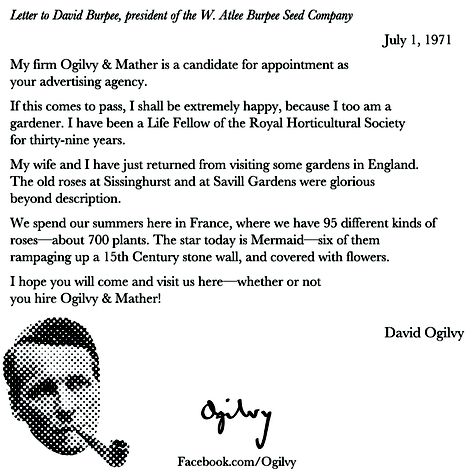 David Ogilvy shows how a stellar follow up looks in a memo on July, 1971, to a potential client David Ogilvy (who Ogilvy & Mather later won). #DavidOgilvy #Advertising #BestPractices Writer Motivation, Copywriting Advertising, David Ogilvy, Copywriting Inspiration, Ogilvy Mather, Advertising Tips, Guerilla Marketing, Best Ads, Seed Company