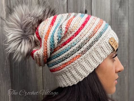 The Symphony Hat - Free Crochet Pattern – The Crochet Village Striped Crochet Hat Pattern Free, Half Double Crochet Decrease, Beanie Pattern Free, Double Crochet Decrease, Hat Patterns Free, Crochet Decrease, I Love This Yarn, Crochet Hats Free Pattern, Variegated Yarn