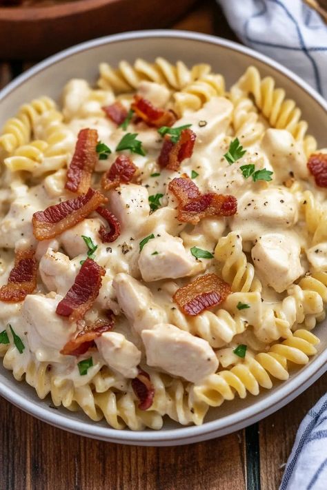 Chicken Bacon Ranch Pasta Chicken Bacon Pasta Bake, Bomboloni Recipe, Homemade Big Mac Sauce, Bacon Pasta Bake, Homemade Big Mac, Pineapple Dream Dessert, Bacon Ranch Pasta, Chicken Bacon Pasta, Dry Ranch Seasoning