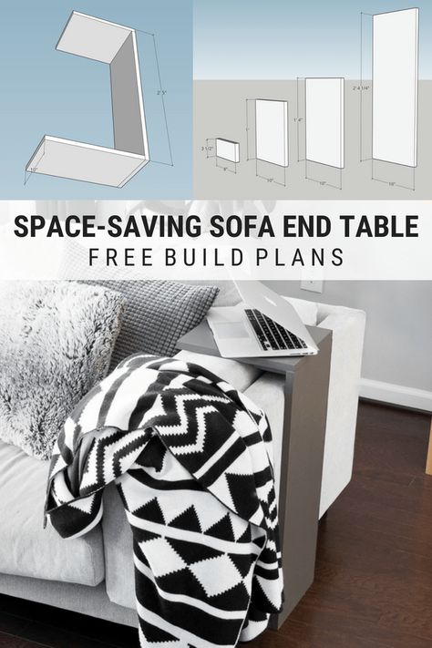 DIY space-saving sofa end table build plans #diy #buildplans Woodworking Diy Gifts, Sofa End Table, Woodworking Desk Plans, Diy Space Saving, Woodworking Business Ideas, Table Build, Woodworking Chair, Diy Space, Woodworking Shows