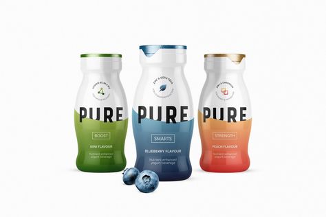 Pure Yoghurt Beverage on Packaging of the World - Creative Package Design Gallery Typographic Packaging, Yoghurt Packaging, Dairy Packaging, Drinkable Yogurt, Yogurt Packaging, Fresh Drink, Fermented Milk, Milk Packaging, Drink Packaging