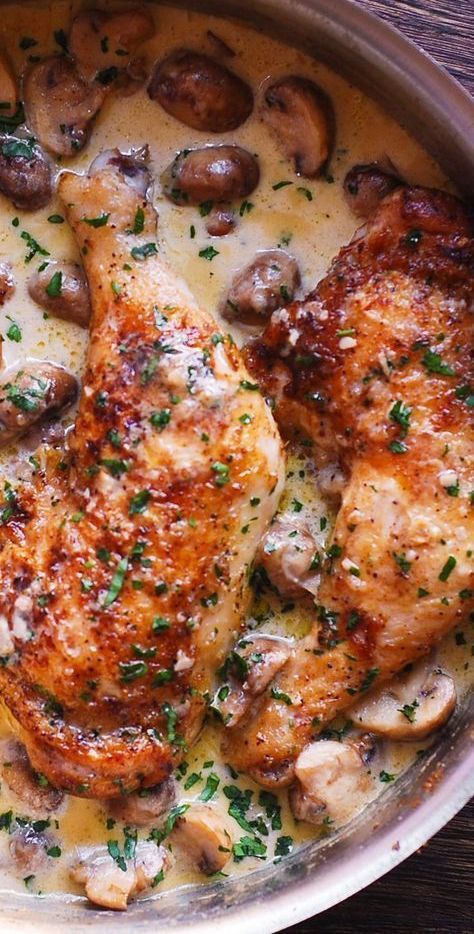 Chicken Quarter Recipes, Chicken Leg Quarter Recipes, Chicken Legs Recipe, Alfredo Chicken, Chicken Leg Recipes, Drumstick Recipes, Chicken Drumstick Recipes, Creamy Mushroom Sauce, Easy Chicken Dinner Recipes