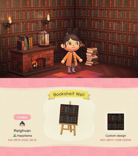 I haven't found any bookcases in game so I decided to make my own. Acnh Wallpaper Design Id Cottagecore, Wallpaper Codes Animal Crossing, Acnh Alien Island, Acnh Bookshelf Design, Harry Potter Acnh Code, Animal Crossing Design Pattern Clothes, Acnh Gilmore Girls Theme, Animal Crossing Design Codes Wallpaper, Animal Crossing New Horizon Qr Code