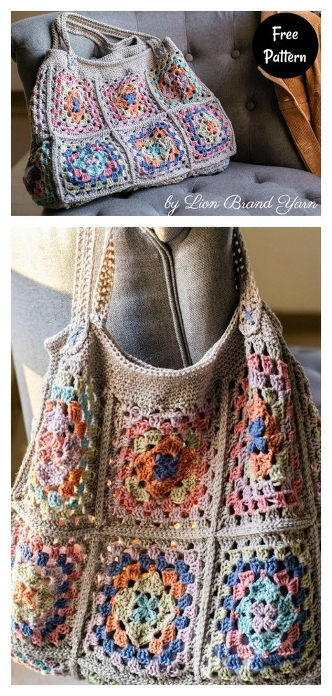 7 Granny Square Bag Free Crochet Pattern - Page 2 of 2 Diy Granny Square Bag, Crocheted Purses, Bag Free Crochet Pattern, Sac Granny Square, Tote Crochet, Knit Bags, Granny Pattern, Crochet Purse Pattern Free, Womens Crochet Patterns