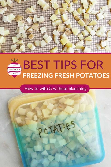 The process of freezing fresh potatoes for later. Diy Frozen Potatoes, Russet Potato Recipes Freezer, How To Freeze Diced Potatoes, Can I Freeze Potatoes, Freeze Potatoes How To, Freezing Potatoes Raw, Freezer Potatoes, Can You Freeze Potatoes, Freeze Potatoes