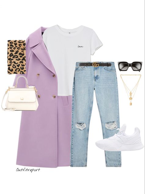 Lilac Coat Outfit, Lilac Clothes, La Outfit, Jeans Gucci, Look Formal, Leopard Scarf, Adidas Original, Celine Sunglasses, Zara New