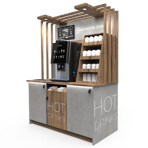 Office Coffee Station, Food Court Design, Coffee Zone, Coffee Display, Shoe Store Design, Coffee Stations, Cafe Concept, Food Cart Design, Coffee Stands