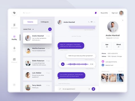 Hi guys! Monday is a great day to share new dribbble shot. And we have the second part of our Hospital App🚑 idea for you. Here we worked on messenger tabs for the communication between doctors and their patients. All the 💬comments are very welcome!  #chat  #consultation  #dashboard  #doctor  #health  #healthcare  #hospital  #ipad  #light  #medical  #web Chatbot Design, Ui Ux 디자인, Ui Design Dashboard, Medical App, Android App Design, App Interface Design, Ui Design Website, Dashboard Ui, Web Ui Design