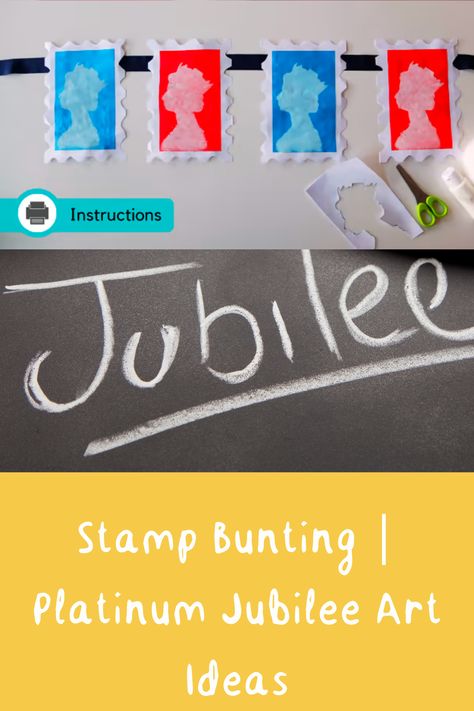 Make your own eye-catching postage stamp bunting for The Queen’s Platinum Jubilee celebrations. This fantastic Platinum Jubilee art idea is ideal to do at home or as a school class art project. The bunting is super effective and children will love making their own giant postage stamps using the technique of sponge painting. The finished bunting will look amazing in your window at home or to dress a street party. Jubilee Art, Royal Mail Stamps, Class Art Projects, Family Resources, Children Crafts, Sponge Painting, Mail Stamp, Royal Art, Platinum Jubilee