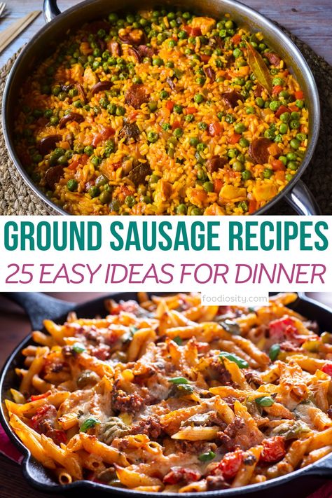 25 Ground Sausage Recipes For Dinner - Foodiosity Dinner With Ground Pork Sausage, Recipes Using Country Sausage, Raw Sausage Recipes, Ground Mild Sausage Recipes Dinners, Ground Sausage Cornbread Recipes, Italian Beef Sausage Recipes, Fresh Sausage Recipes Meals, Sausage Meat Recipes Ground, Chicken And Ground Sausage Recipes