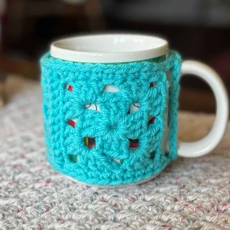 Photo of a crochet mug cozy Mug Cozy Crochet, Mug Cozy Pattern, Crochet Mug, Crochet Mug Cozy, Crochet Ornament Patterns, Cozy Pattern, Coaster Pattern, Crochet Cozy, Crochet Coaster Pattern