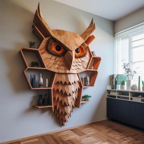 Unusual Bookcase, Chainsaw Wood Carving, Deer Antler Decor, Wood Carving Faces, Wood Art Diy, Unique Furniture Design, Cnc Furniture, Furniture Design Wooden, Wood Working Projects