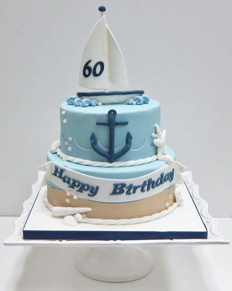 Sailing cake Sailing Cake, Nautical Birthday Cakes, Sailboat Cake, Beach Birthday Cake, Boat Cake, Nautical Cake, 80 Birthday Cake, Dad Birthday Cakes, Sea Cakes