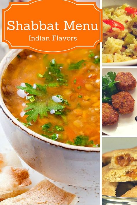 Indian Flavored Shabbat Menu - Joy of Kosher Sabbath Meals, Shabbat Dinner Recipes, Red Lentil Stew, Luncheon Recipes, Jewish Shabbat, Indian Feast, Shabbat Recipes, Chicken And Cauliflower, Kosher Diet