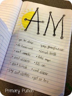 cool idea for AM and PM Am Pm Activities, Am And Pm Activities, Math Journal, Importance Of Education, Math Measurement, Journal Entry, Teaching Time, Math Journals, Math Time