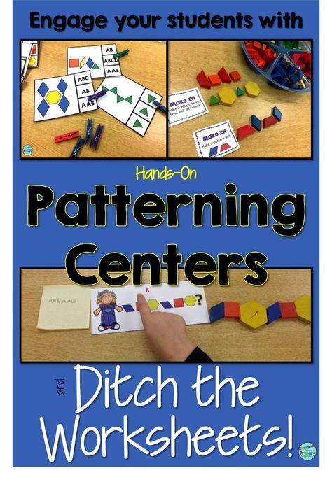 I like the idea of having children use their hands and physically be able to construct patterns in a way that seems more fun than worksheets but is just as educational. Patterning Kindergarten, Math Patterns, Pattern Activities, Math Time, Second Grade Math, Math Stations, Guided Math, First Grade Math, 1st Grade Math