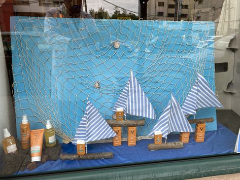 Beach Window Display, Coastal Windows, Summer Window Display, Fashion Window Display, Window Display Retail, Summer Window, Box Window, Retail Windows, Store Window