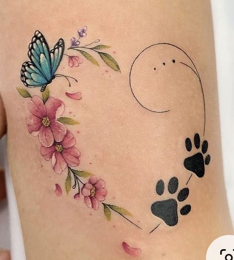 Dog Paw And Butterfly Tattoo, Ankle Pet Tattoo, Butterfly And Dog Tattoo, Butterfly Dog Tattoo, Dog Butterfly Tattoo, Pawprint Tattoo Dog Memorial, Wrist Bracelet Tattoos For Women, Cat Paw Print Tattoo, Unique Wrist Tattoos