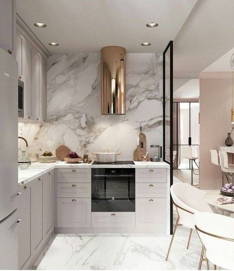 Painted Kitchen Cabinets Colors, Neoclassical Interior, Kitchen Design Decor, Luxury Kitchen Design, Kitchen Room Design, Luxury Kitchens, Decor Minimalist, Counter Tops, Luxury Kitchen