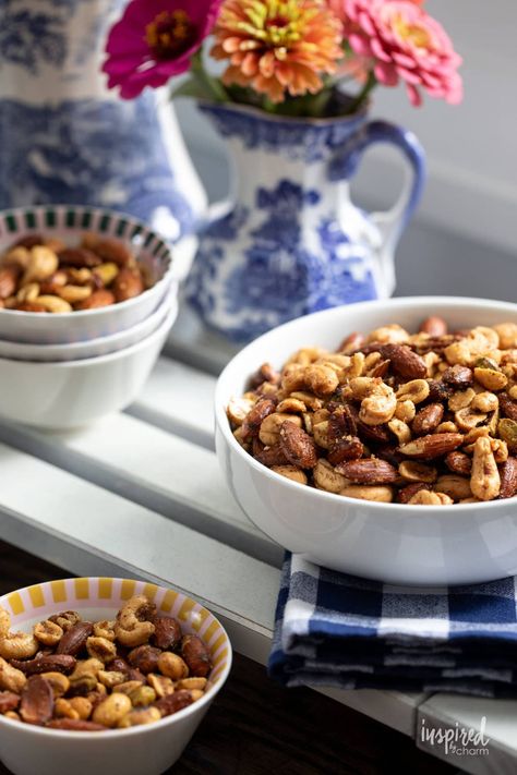 Elevate your snacking game with these easy-to-make Spiced Nuts. They’re packed with flavor, thanks to a well-balanced blend of spices and a touch of brown sugar. Whether you’re looking for a new party snack or something to enjoy with your favorite drink, these nuts are a versatile and delicious choice. Spiced Nuts Recipe, Spicy Nuts, Hot Appetizers, Nut Recipes, Party Snack, Cold Appetizers, Bread Appetizers, Quick Easy Snacks, Homemade Snacks