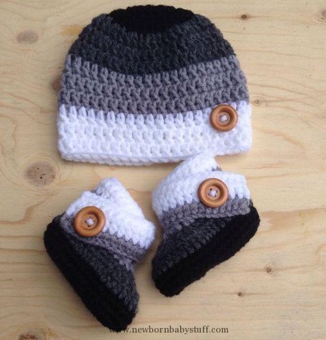 Jaket Crochet, Crochet Booties Pattern, Easy Crochet Hat, Crocheted Hats, Crochet Baby Boy, Bonnet Crochet, Crochet Cap, Crochet Booties, Haken Baby