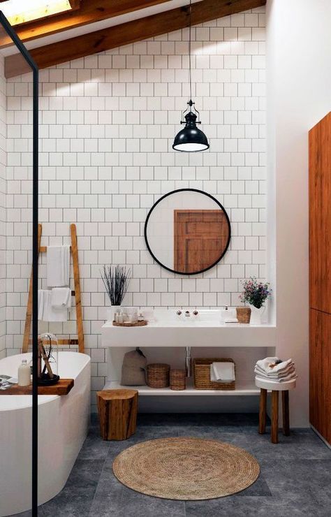 Bathroom Ideas Hamptons, Boho Bathroom Ideas, Pretty Bathrooms, Scandinavian Bathroom, Bad Inspiration, Boho Bathroom, Apartment Bathroom, Minimalist Bathroom, Small Bathroom Decor