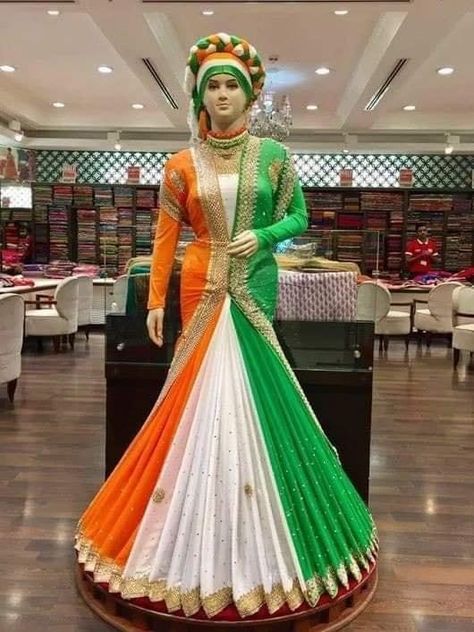 Indian Flag Colors, Visual Merchandising Fashion, Fancy Dress Competition, Flag Dress, Patriotic Dresses, Happy Republic Day, Sarees For Women, India Dress, Live Shop