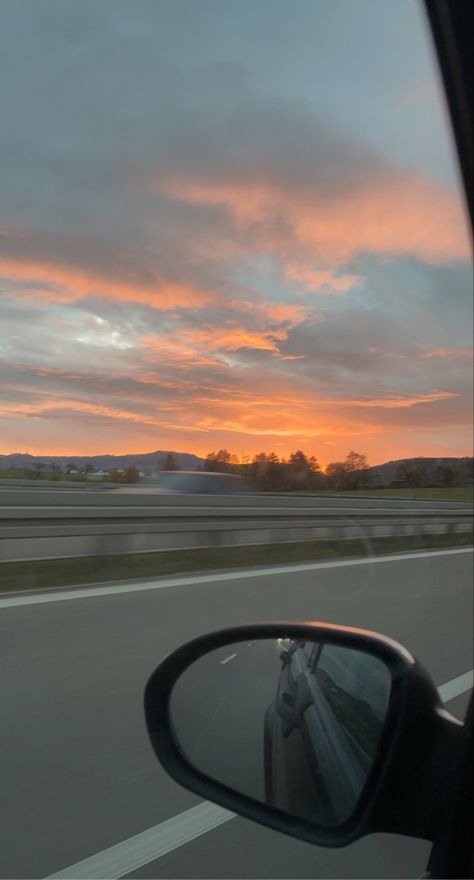 Car Sunset Pictures, Cars Asthetic Picture, Front Seat Car Pictures, Car Asthetic Picture, Car Sunset Aesthetic, Sunset From Car, Car Sunset, Road Pics, Car View