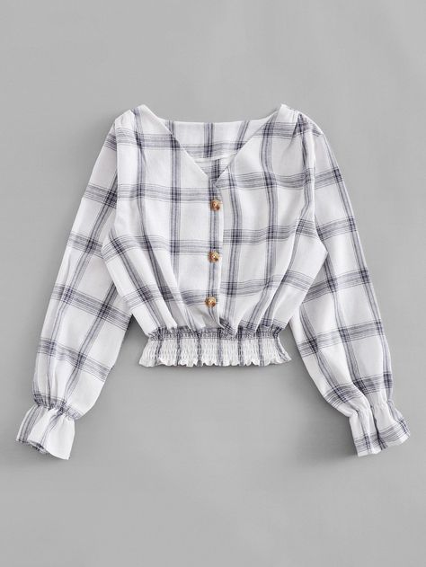 Áo Blu, Fashion Tops Blouse, Trendy Fashion Tops, Plaid Blouse, Crop Top Outfits, Fashion Attire, Girls Fashion Clothes, Teen Fashion Outfits, Blouse Styles