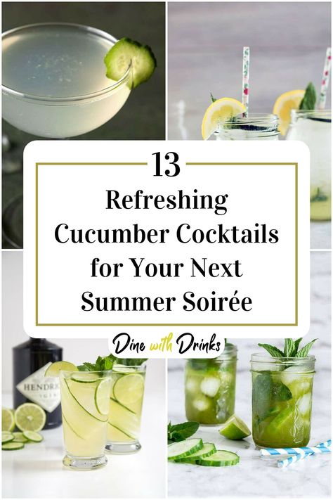 Collage of 4 cucumber cocktails. Cucumber Cocktails, Cucumber Gin Cocktail, Effen Vodka, Cucumber Drink, Cucumber Cocktail, Bbq Drinks, Cucumber Vodka, Prosecco Cocktails, Best Gin