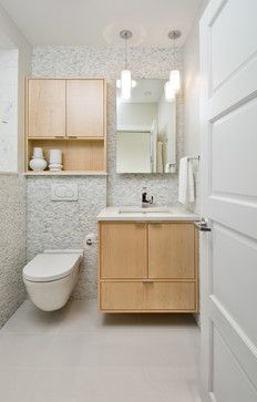 Pendant lights aren't just for kitchens any more.  Adding them to a small bathroom where there may not be enough wall space for side sconces is a great idea! Bathroom Cabinets Over Toilet, Design Interior Baie, Very Small Bathroom, Toilette Design, Bathroom Cabinets Designs, White Toilet, Small Bathroom Vanities, Bad Inspiration, Decor Baie