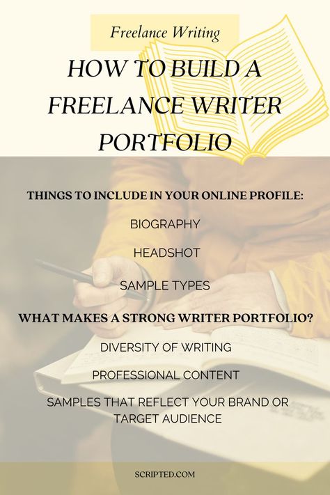 How to Build a Freelance Writer Portfolio
Things to Include in your online profile:
Biography
headshot
sample types

What makes a strong writer portfolio?
Diversity of writing
professional content
samples that reflect your brand or target audience Content Writer Portfolio, Writer Portfolio, Freelance Writing Portfolio, Portfolio Samples, Writing Portfolio, Looking For Work, Content Writer, Online Profile, Freelance Writer