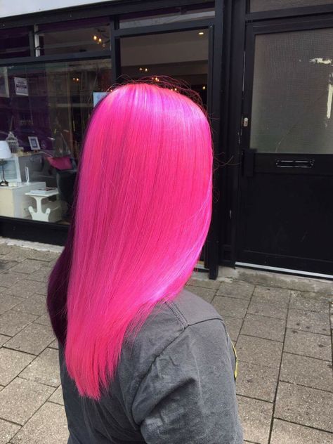 Iroiro Neon Pink Hair, Pink Hair Neon, Neon Pink Hair Color, Pink Hair Straight, Adore Semi Permanent Hair Color, Neon Pink Hair, Bright Pink Hair, Vivid Hair, Hot Pink Hair