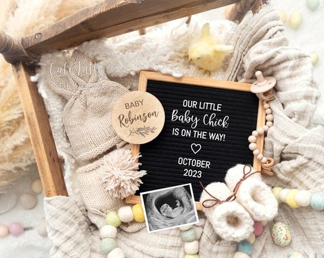 Diy Letter Board, Easter Baby Announcement, Neutral Easter, Baby Announcement Digital, Easter Pregnancy Announcement, Baby Due Date Calendar, Pregnancy Announcement Template, Wood Cradle, Baby Due Date