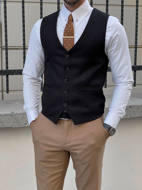 Male Vest Outfit, Waist Coat Men, Men Vest Outfits, Black Vest Outfit, Mens Dress Vests, Vest Outfits Men, Waistcoat Outfit, Men Waistcoat, Mens Vest Fashion